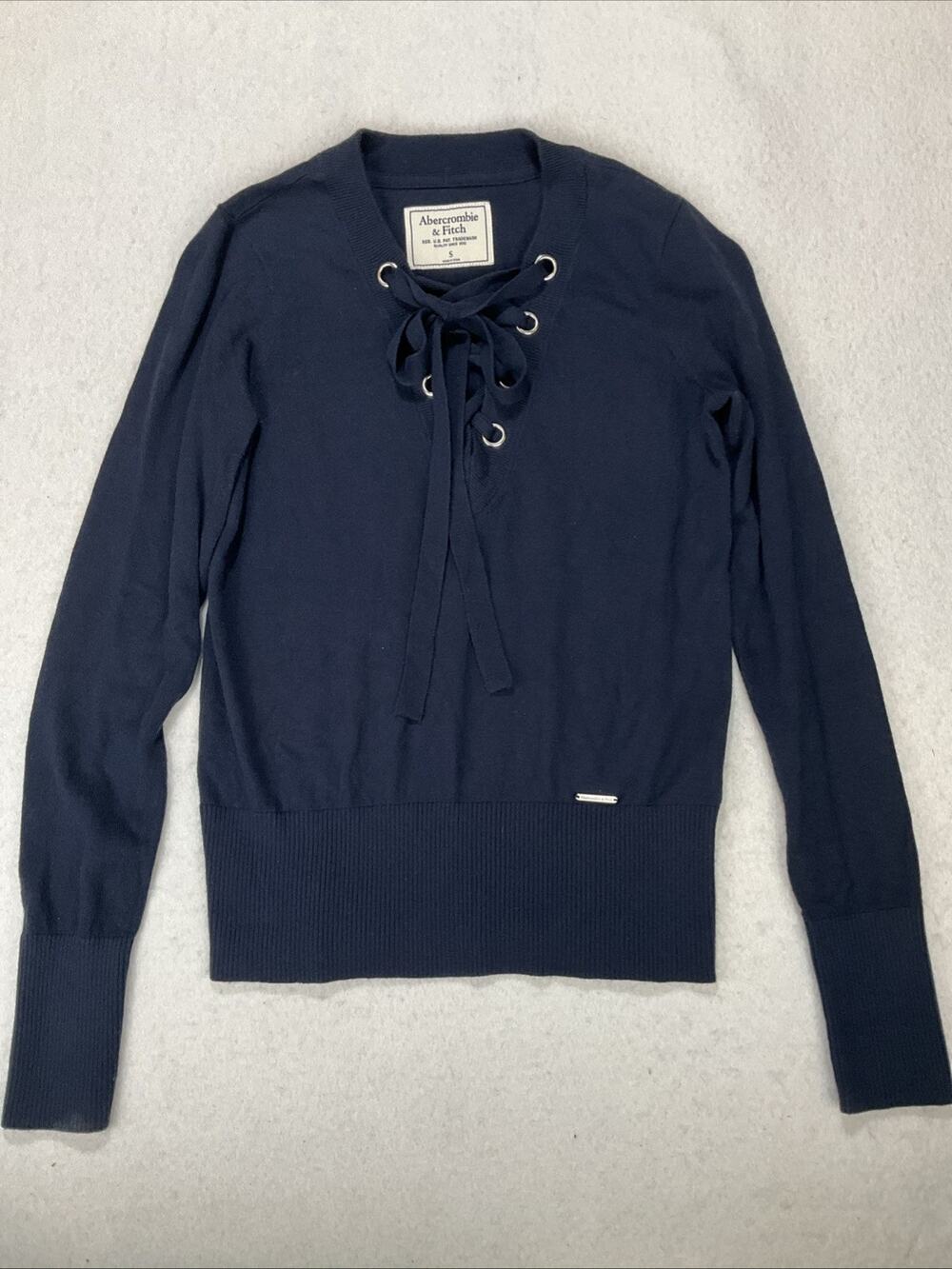 Abercrombie & Fitch Womens Navy V-Neck Lace-Up Knit Grommet Top Size S Y2K style